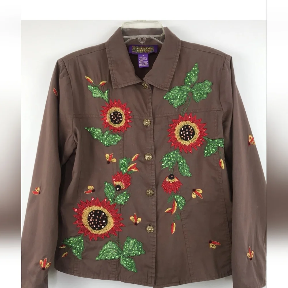 Tapestry Patch Sunflowers & Bees Jacket VINTAGE NWOT - Picture 1 of 5